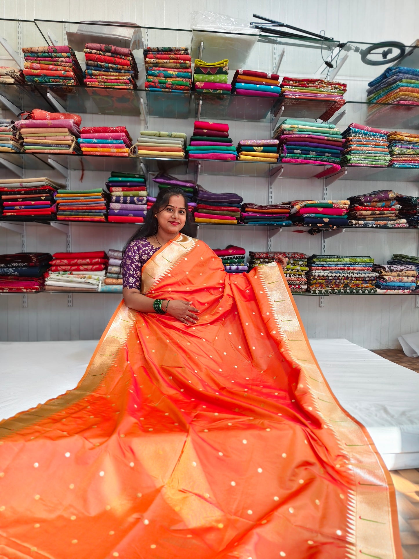 Silk Saree with Paithani Zari Border and Butti Weaving
