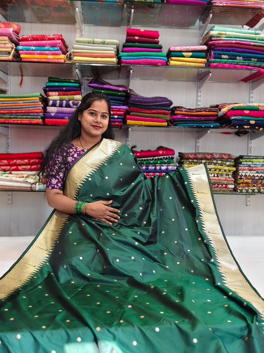Silk Saree with Paithani Zari Border and Butti Weaving