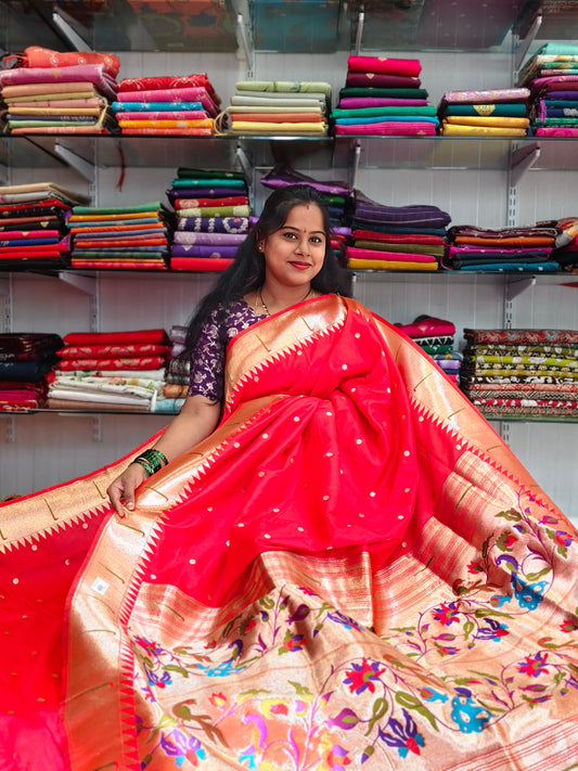 Silk Saree with Paithani Zari Border and Butti Weaving