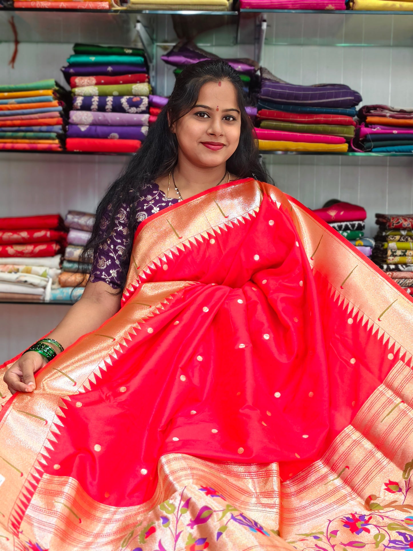 Silk Saree with Paithani Zari Border and Butti Weaving