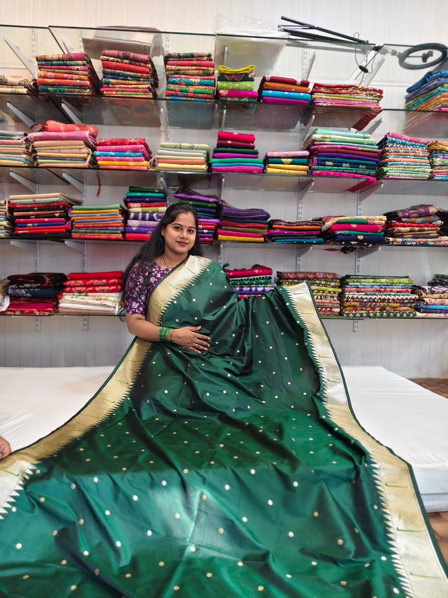 Silk Saree with Paithani Zari Border and Butti Weaving