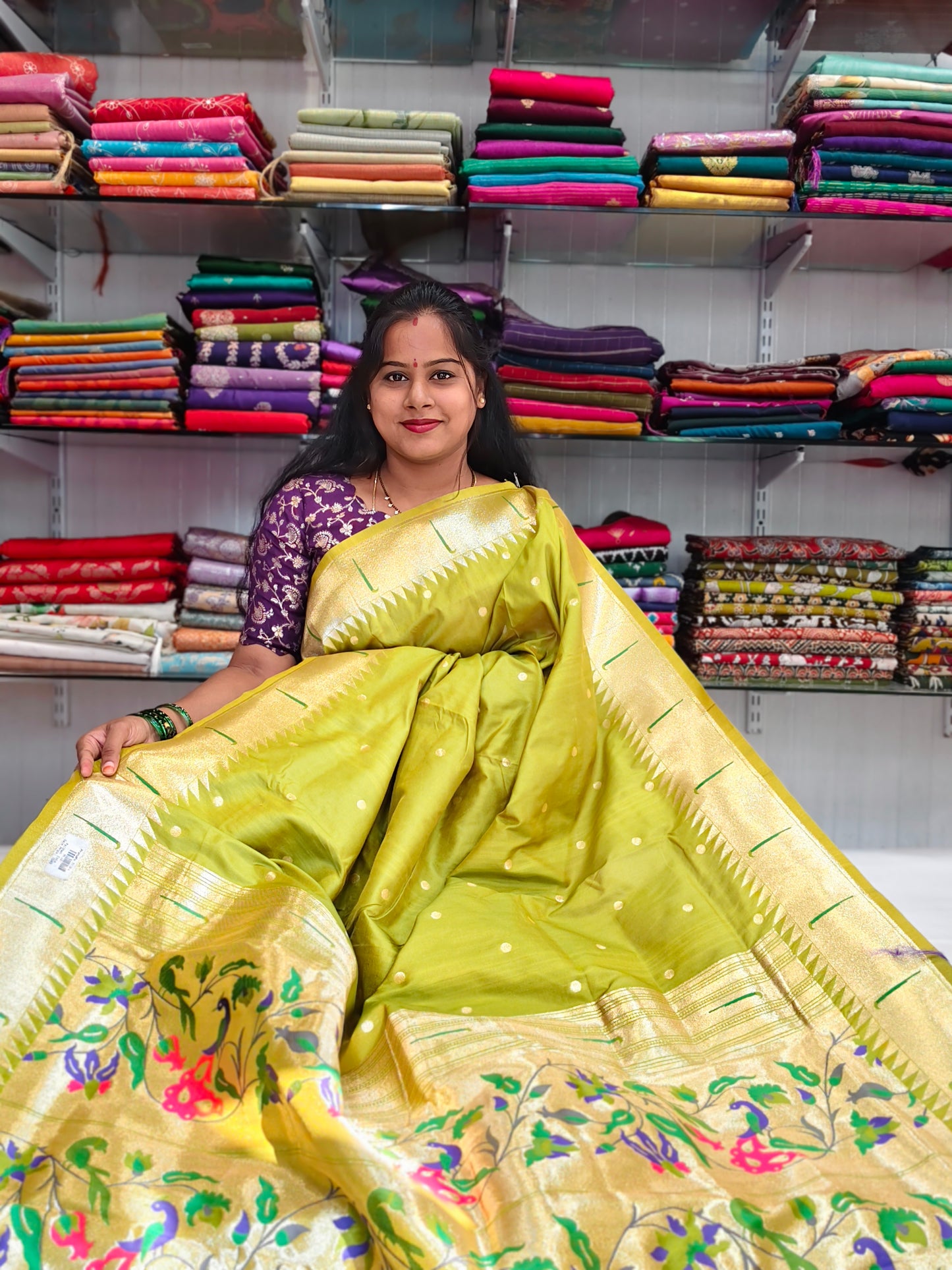 Silk Saree with Paithani Zari Border and Butti Weaving