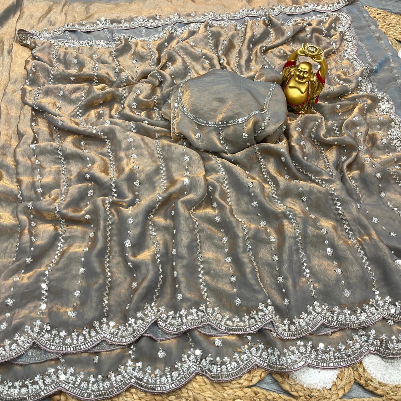 Space Silk Saree with Beads Work