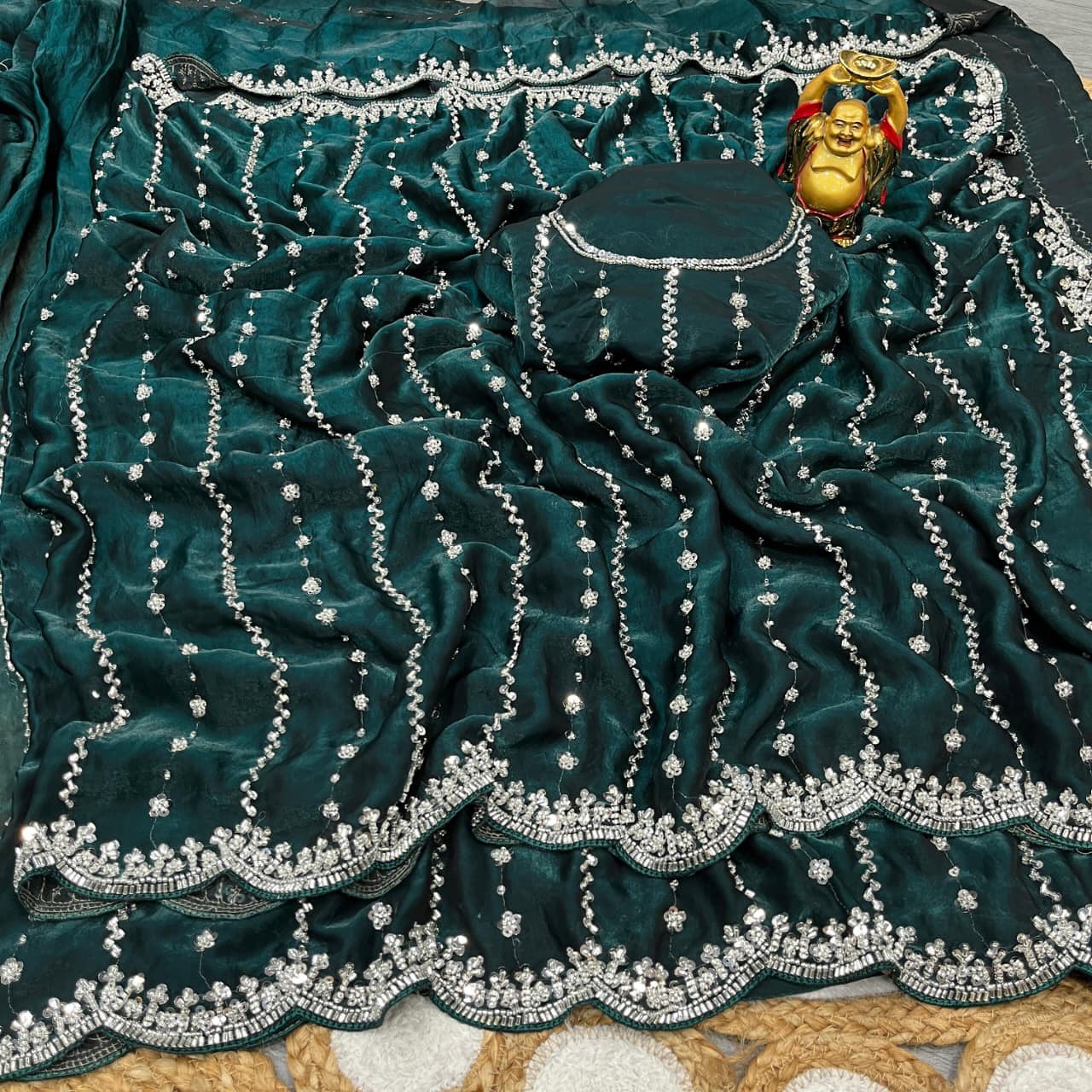 Space Silk Saree with Beads Work