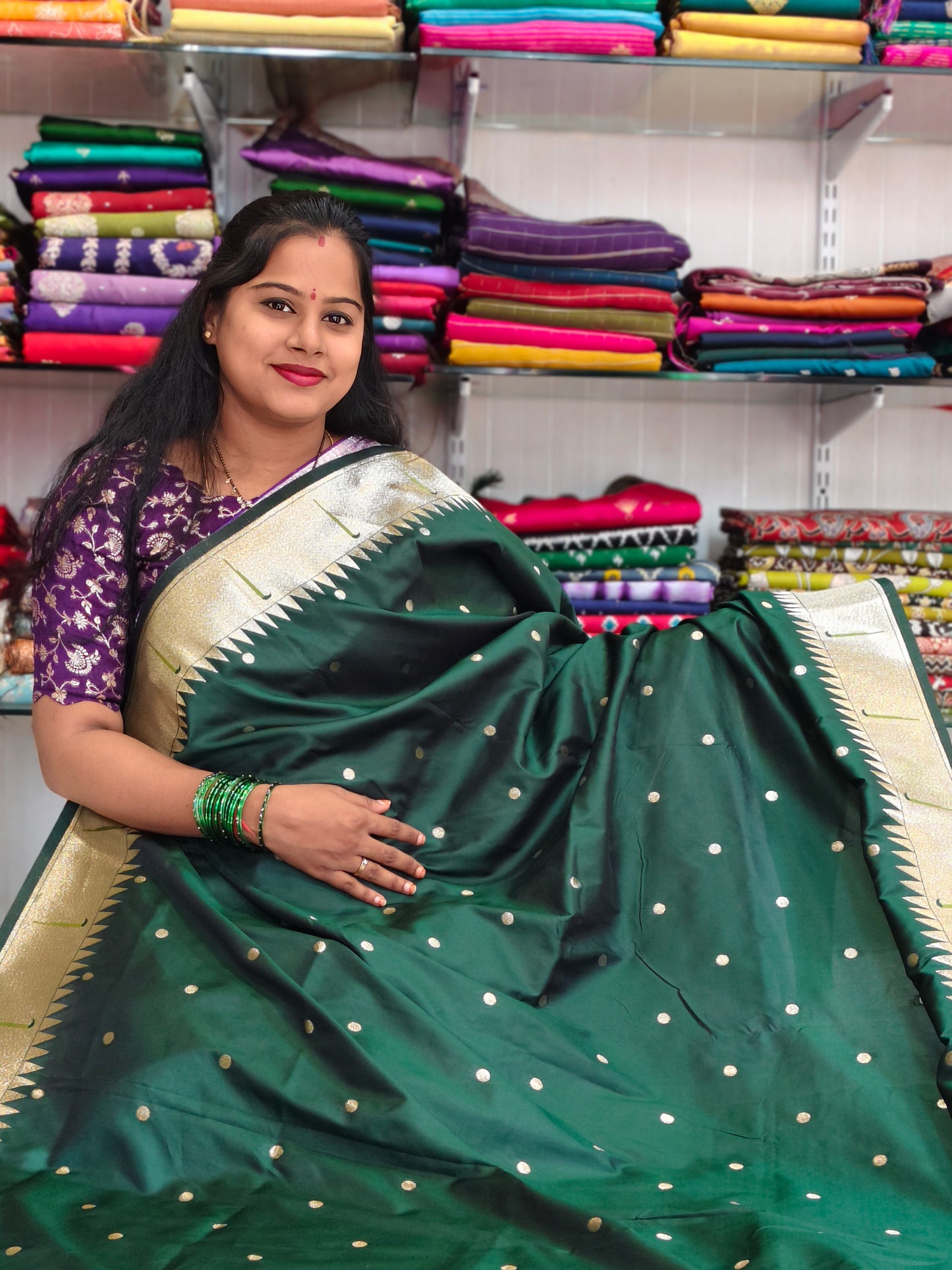 Silk Saree with Paithani Zari Border and Butti Weaving