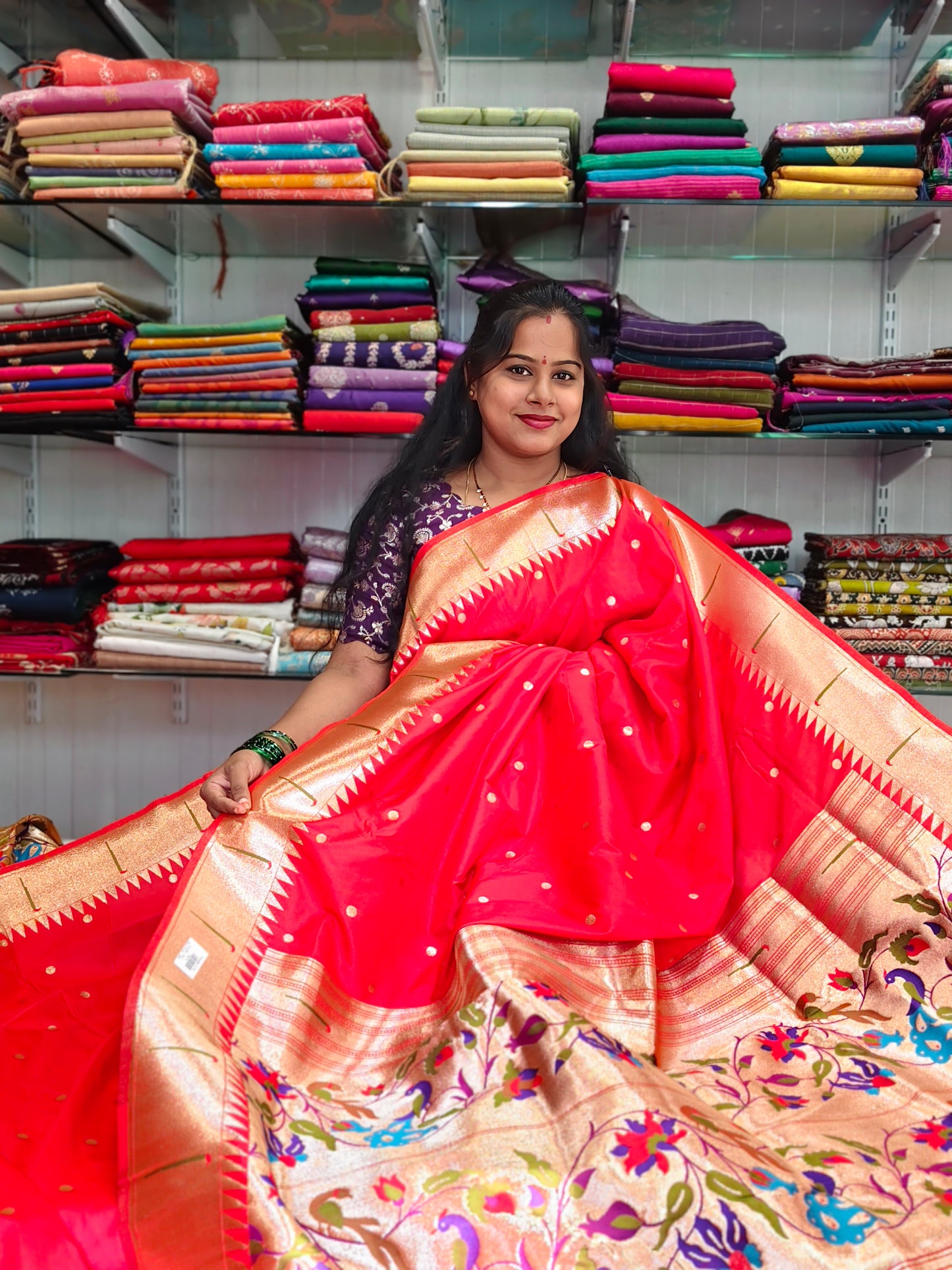 Silk Saree with Paithani Zari Border and Butti Weaving