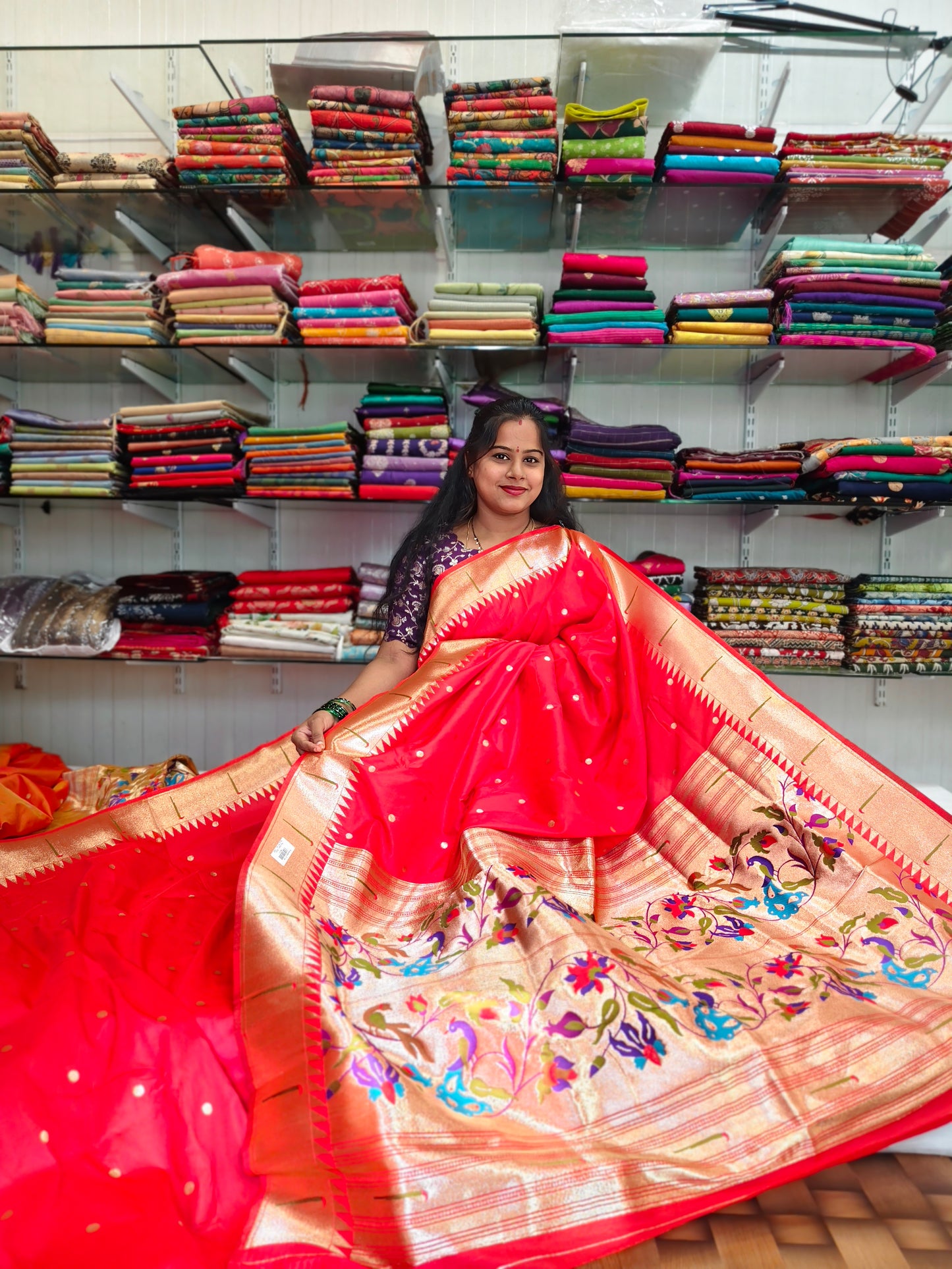 Silk Saree with Paithani Zari Border and Butti Weaving