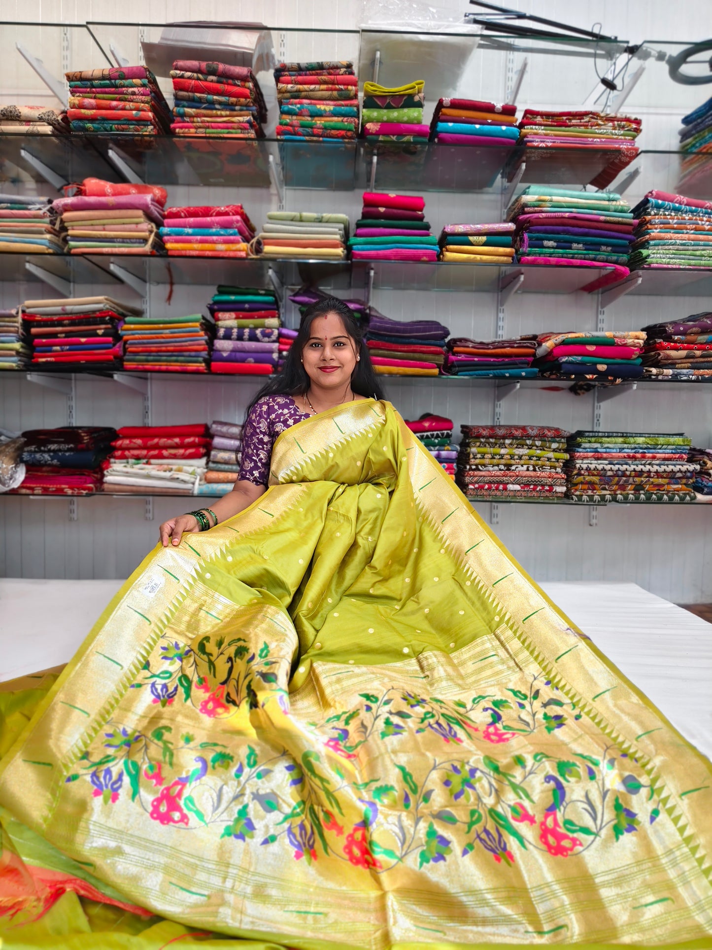 Silk Saree with Paithani Zari Border and Butti Weaving