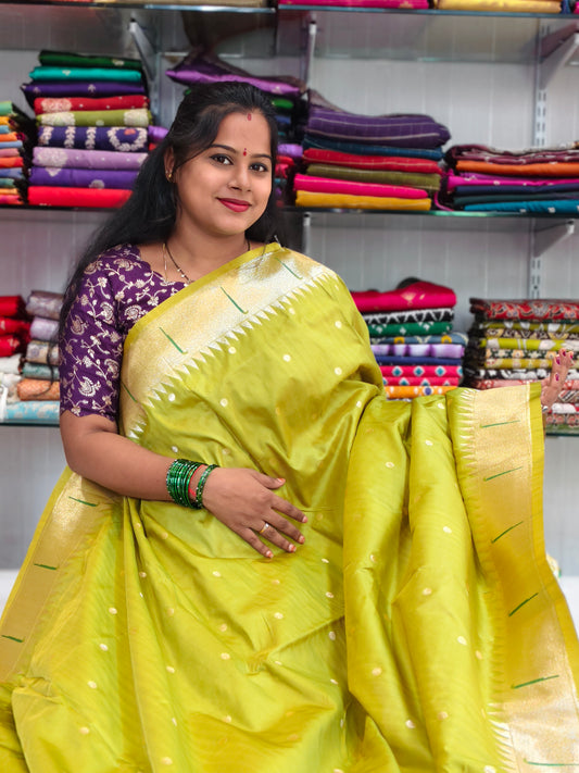 Silk Saree with Paithani Zari Border and Butti Weaving