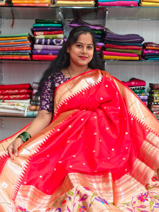 Silk Saree with Paithani Zari Border and Butti Weaving