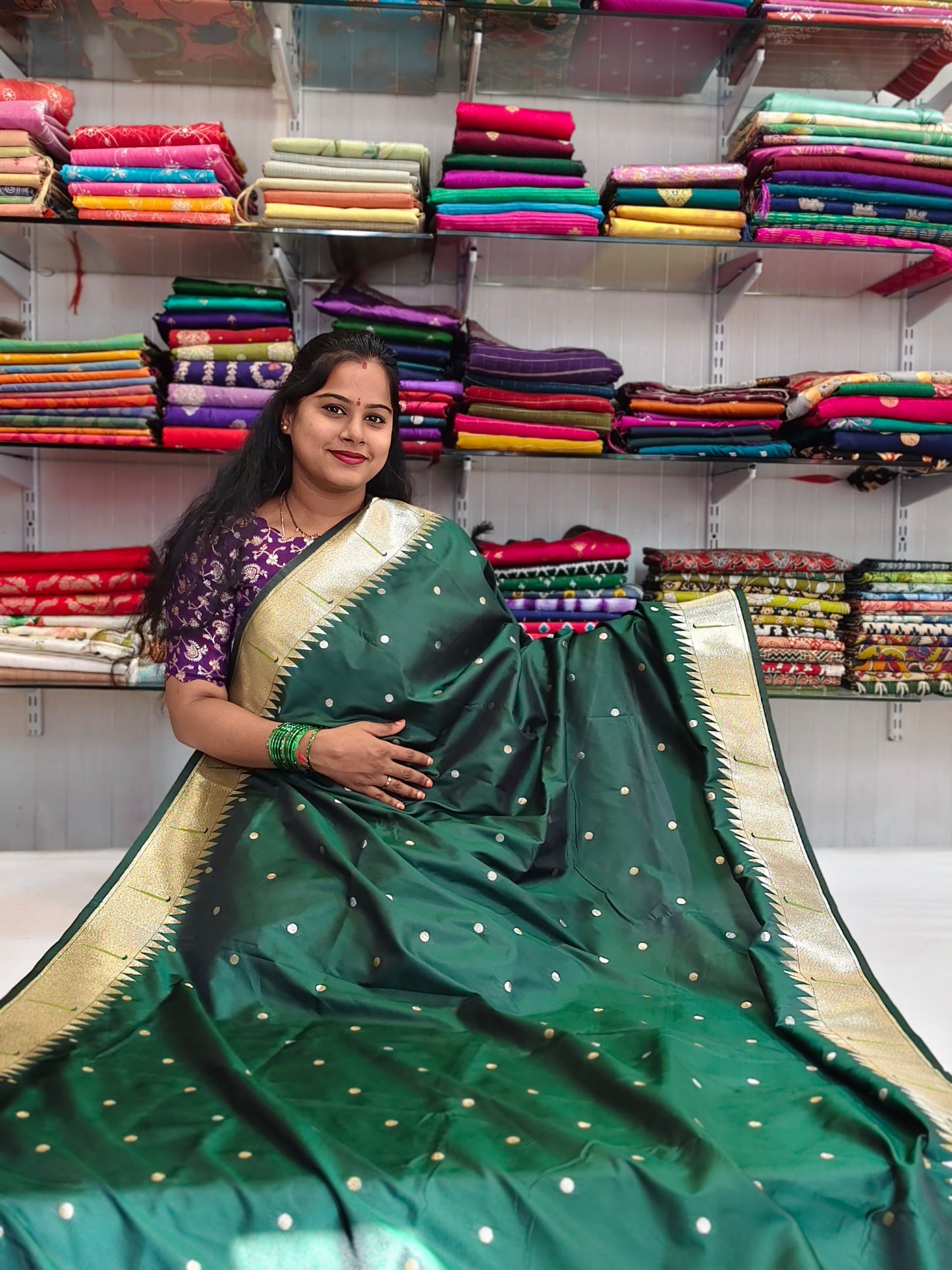 Silk Saree with Paithani Zari Border and Butti Weaving