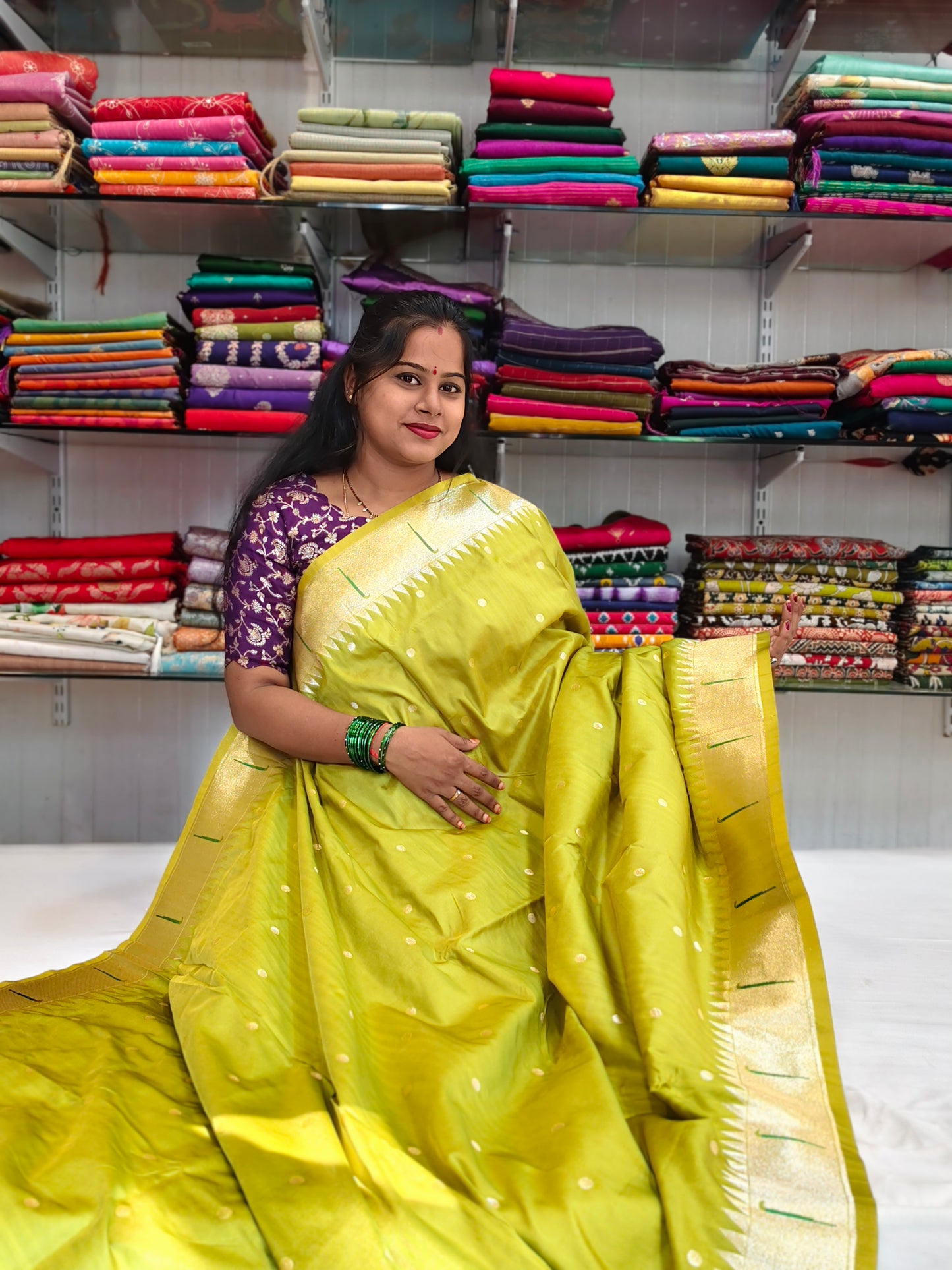 Silk Saree with Paithani Zari Border and Butti Weaving