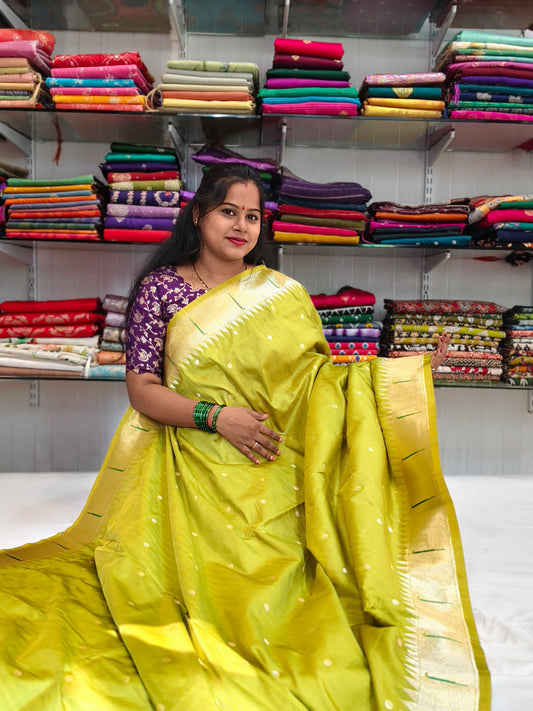 Silk Saree with Paithani Zari Border and Butti Weaving