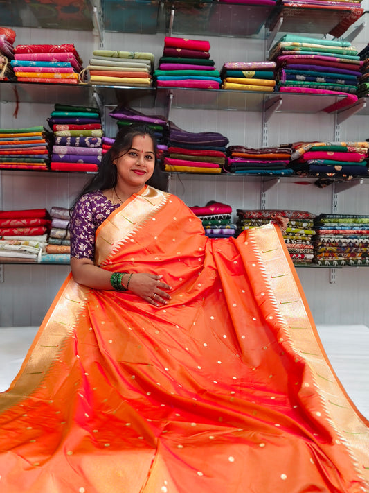Silk Saree with Paithani Zari Border and Butti Weaving