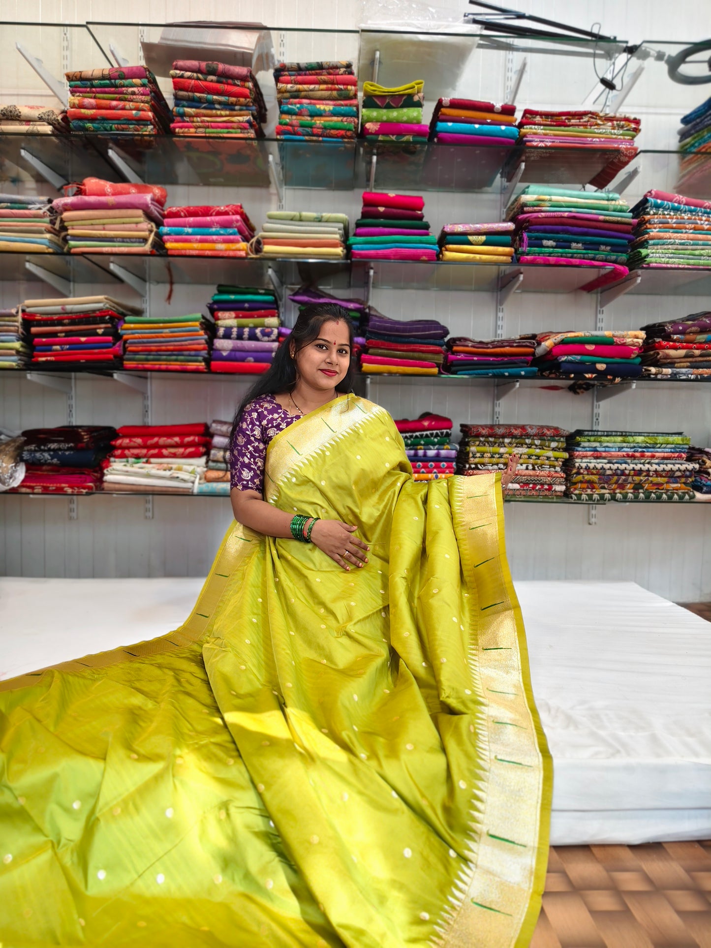 Silk Saree with Paithani Zari Border and Butti Weaving