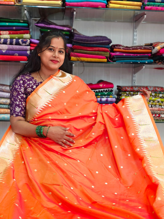 Silk Saree with Paithani Zari Border and Butti Weaving